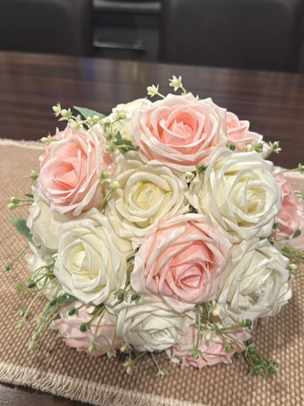 Artificial Rose Bouquet in Blush Pink and Cream - Classic Home Accent